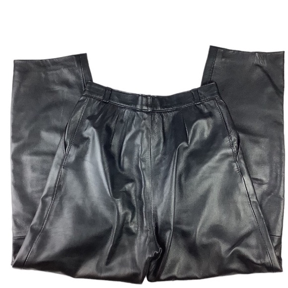 VINTAGE PLEATED TAPERED LEATHER PANTS - Picture 5 of 10